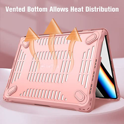 Fintie Case for MacBook Pro 14 Inch A3426 A3427 A3434 A3401 A3185 A3112 A2992 A2918 A2779 A2442 with M5 M4 M3 M2 M1 Chip (2021-2026) - Heavy Duty Rugged Hard Shell Cover, Rose Gold - color: Rose Gold