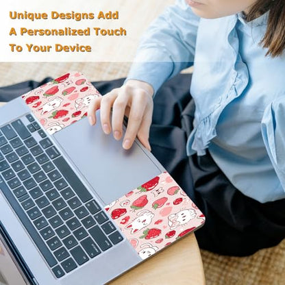 Universal Laptop Skin Sticker with 2 Wrist Pad Decals, 3-Piece Removable Vinyl Laptop Cover, Strawberry Cat Waterproof Anti-Scratch, Easy-Trim Fit for 13.3" 14" 15.6" Laptops - color: Strawberry Cat
