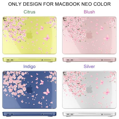 MEEgoodo Printed Case for New MacBook Neo 13 inch 2026 Release(Fit Model A3404), Laptop Hard Shell Cases with Keyboard Skin & Screen Protector & Webcam Covers, Cherry Blossoms - color: Cherry Blossoms