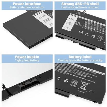 68Wh 3HWPP Laptop Battery Replacement for Dell Latitude 5410 5510 5401 5411 5501 5511 Precision 3541 3551, Inspiron 7706 2-in-1, 17 7500/7506 2-in-1 Black 10X1J N2NLL 1VY7F 451-BCMN 15.2V - size: 9.38*4.13*0.25inch 3HWPP