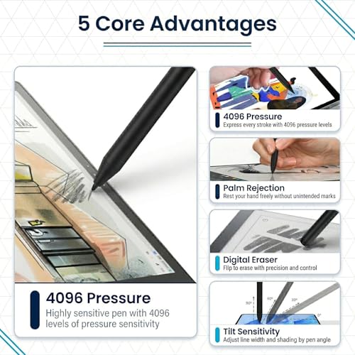 EMR Stylus Pen for Remarkable 2 / Remarkable 1, Kindle Scribe, BOOX Tablets, Battery-Free with Digital Eraser, 4096 Pressure Levels, Magnetic Pen Holder, 6 Replacement Nibs Included, Black - style: 6 Pencil Tips-black