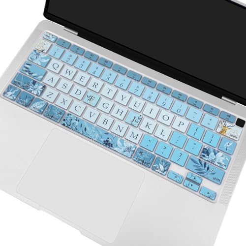 Silicone Keyboard Cover for MacBook Air 13 inch 2021 2020 Model A2179 A2337 M1 Chip, Gray Blue Flowers - color: Gray Blue Flowers