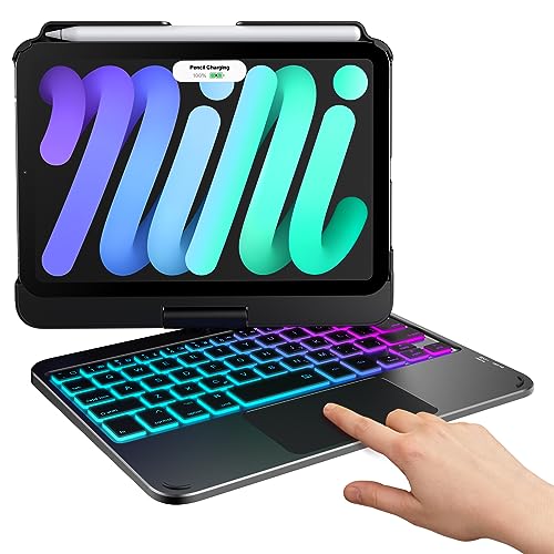typecase Keyboard Case for iPad mini 7/6 8.3-inch, Trackpad, 360 Rotating | For mini 7 (A17 pro) & 6 (2021) 8.3", 11‑Color Backlit, 7 Modes, Pencil Holder, Long Battery, Black, for Work, School, Travel - color: Black