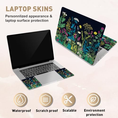PLIGREAT 15 Inches Wildflowers in The Dark Laptop Sticker Decals, Creative Art Design Laptop Skin Stickers Fits 12" to 15" Laptops Universal Waterproof Removable Notebook Art Protector, Yellow Blue - color: Yellow Blue