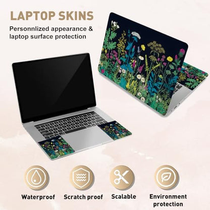 PLIGREAT 15 Inches Wildflowers in The Dark Laptop Sticker Decals, Creative Art Design Laptop Skin Stickers Fits 12" to 15" Laptops Universal Waterproof Removable Notebook Art Protector, Yellow Blue - color: Yellow Blue