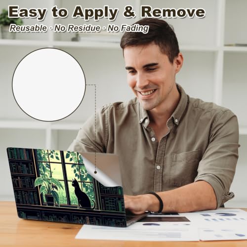Universal Laptop Skin Sticker Decal 11-15.6 Inches, Cat Green Plants | Reusable Vinyl Sticker for 12.1 13 13.3 14 15.4 Inches Notebook PC, Scratch Resistant Waterproof, Easy to Trim & Apply - color: Cat Green Plants