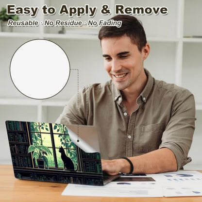 Universal Laptop Skin Sticker Decal 11-15.6 Inches, Cat Green Plants | Reusable Vinyl Sticker for 12.1 13 13.3 14 15.4 Inches Notebook PC, Scratch Resistant Waterproof, Easy to Trim & Apply - color: Cat Green Plants
