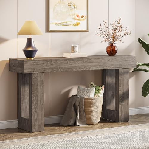 Tribesigns 63-Inch Long Console Table, Wooden Rectangular Sofa Table Behind The Couch, Farmhouse Entryway Table for Entrance, Hallway, Living Room (Grey) - color: Grey (63")