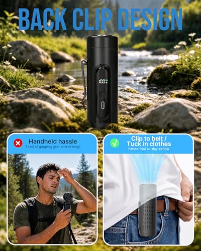 Mini Clip On Handheld Cooling Fan, 17000RPM 5 Speed Small Belt Fan with Ice Cooling Plate, Long Battery & LED Display, Portable Pocket Waist Fan for Travel Camping Hiking, Gifts for Men Women(Black) - color: Black