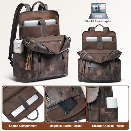 Laptop Backpack for Women 15.6 inch,Travel Leather Backpack Purse Nurse Teacher Carry on Backpack Computer Bag,Professional Water-Resistant College Business Work Casual Daypack,Two-toned Coffee - color: Two-toned Coffee