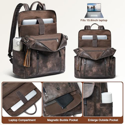 Laptop Backpack for Women 15.6 inch,Travel Leather Backpack Purse Nurse Teacher Carry on Backpack Computer Bag,Professional Water-Resistant College Business Work Casual Daypack,Two-toned Coffee - color: Two-toned Coffee