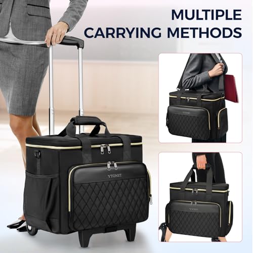 Ytonet Rolling Laptop Bag 18×14×8, Rolling Briefcase for Women with Accordion File Pockets, Anti Theft Underseat Carry On Luggage with wheels Fit 17.3 In Laptop for Travel Work Teacher Business, Black