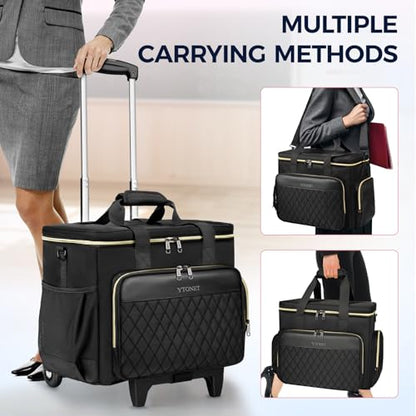 Ytonet Rolling Laptop Bag 18×14×8, Rolling Briefcase for Women with Accordion File Pockets, Anti Theft Underseat Carry On Luggage with wheels Fit 17.3 In Laptop for Travel Work Teacher Business, Black
