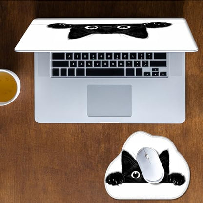 Laptop Skin Sticker Decal 15-15.6 Inch with Cute Mouse Pad, Universal Reusable Vinyl Sticker for 12.1 13 13.3 14 15.4 Inch Netbook and Notebook PC, Peeking Black Cat - color: Peeking Black Cat