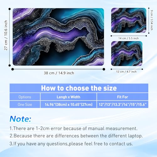 Universal Laptop Skin Sticker Decal with 2 Wrist Pad Skins, Waterproof Scratch Vinyl Cover for 11–15.6 Inch MacBook, HP, Dell, Lenovo, Cutable & Reusable,Purple Teal Agate Art - color: Purple Teal Agate Art