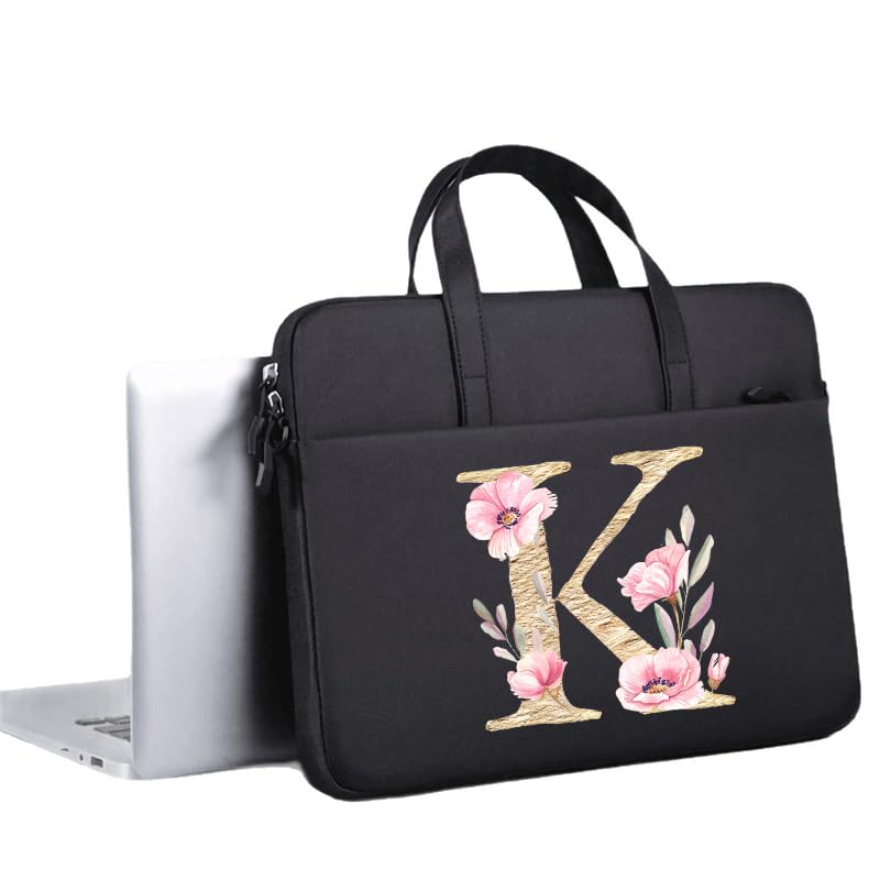 Computer Bag For Men & Women, With Initial Laptop Bag,14/15inches Messenger bag For Office、Business、Travel、School - color: Bk-k