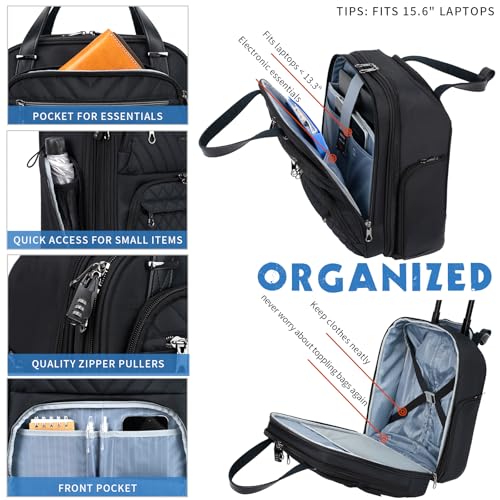 KROSER Carry On Underseat Multi-functional, 16-inch Underseater Lightweight Overnight Suitcase for Men Women, Black - color: Black