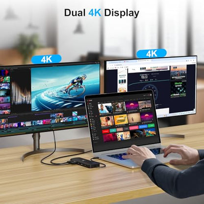 Laptop Docking Station Dual Monitor 2 HDMI, 11-in-1 USB C 4K@60Hz Dual Display Dock, Gigabit Ethernet, 100W PD Port, 5 USB A/C, SD/TF Card Slot for Dell, HP, Lenovo, Surface Windows Laptops
