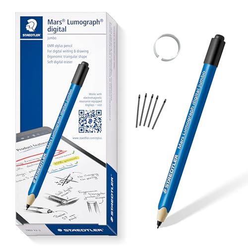 STAEDTLER Lumograph Jumbo Digital Stylus Pen with Eraser for Touchscreens: No Charging, Thick Triangular Barrel for Comfort, Works with Samsung Galaxy Tab, Kindle Scribe & More, With Replacement Nibs
