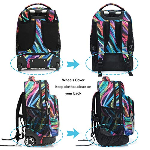 Tilami Rolling Backpack 19 inch Wheeled LAPTOP Boys Girls Travel School Student Trip, colours - color: Colours Multicolor