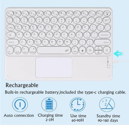 Bluetooth Keyboard with Touchpad,10 inch Ultra Silm 7 Colors RGB Backlit Wireless Keyboard Universal Rechargeable Portable Keypad with Trackpad for iPad iOS Android Windows Laptops PC(White) - color: white