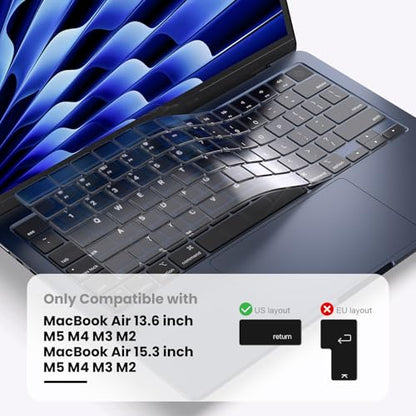 Keyboard Cover Compatible with 2026-2022 MacBook Air 13.6 inch M5 M4 M3 M2 chip/MacBook Air 15.3 inch with M5-M2, Apple Mac Air 13 15 High Transparency Keyboard Skin Protector - color: Clear, size: MacBook Air 13" / 15"