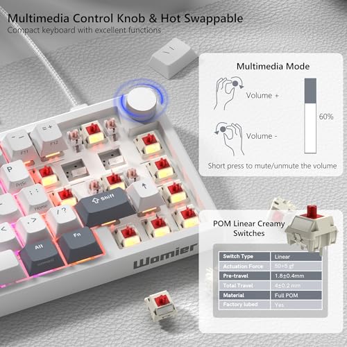 Womier 60% Gaming Keyboard Wired, Creamy Mechanical Keyboard QMK/VIA | Hot Swappable Gasket Mount RGB Key board & Translucent Keycaps POM Linear Switch for Windows/MAC (VK66 PRO White) - color: V-White Grey