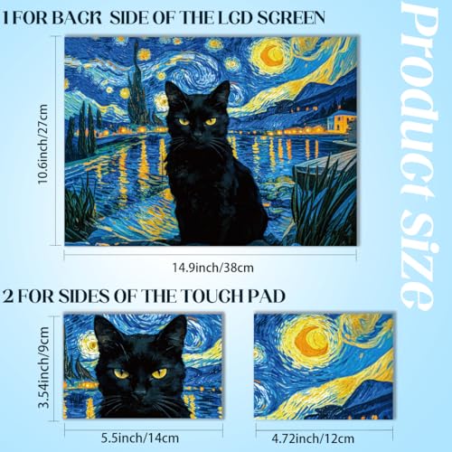 SUPERDANT 3 Pcs Laptop Skin Sticker Cover Decal Black Cat 14.9x10.6in Freely Cut Waterproof Scratch Proof Colorful PVC Wrap for 12 13 14 15 16 Inch Notebook Personalize - style: Van Gogh Black cat