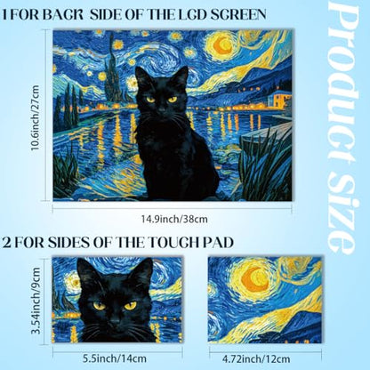 SUPERDANT 3 Pcs Laptop Skin Sticker Cover Decal Black Cat 14.9x10.6in Freely Cut Waterproof Scratch Proof Colorful PVC Wrap for 12 13 14 15 16 Inch Notebook Personalize - style: Van Gogh Black cat