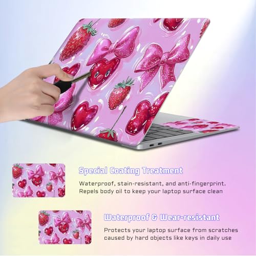 Universal Laptop Skin Sticker Decal, Compatible with MacBook HP Dell Lenovo 12"-15.6", Reusable Vinyl Notebook Cover 3PCS Set, High-Recognition Film-Coquette Strawberry Bow - color: Coquette Strawberry Bow