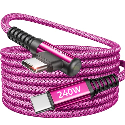 AINOPE 240W USB C to USB C Cable Fast Charging 15FT,Right Angle Fast Type C Charging Cable Fits iPhone 16 Pro Max Plus,iPhone 15,MacBook Air/Pro,iPad Pro,Samsung,Pixel,All Devices, Rose Red, 1 Pack - color: Pink, size: 15FT