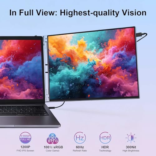 14-Inch WUXGA 60Hz 100% sRGB Dual Portable Monitor Extender | for 13.3–16”Laptops,Plug and Play,Aluminum Alloy,USB-C & H/D Interface,Suitable for Work,Travel and Commuting,Gaming - size: 14-inch
