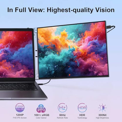 14-Inch WUXGA 60Hz 100% sRGB Dual Portable Monitor Extender | for 13.3–16”Laptops,Plug and Play,Aluminum Alloy,USB-C & H/D Interface,Suitable for Work,Travel and Commuting,Gaming - size: 14-inch