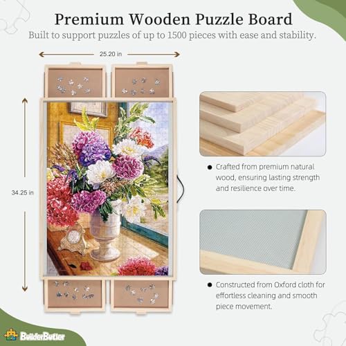 BuilderButler 1500 Pieces 2-in-1 Tilting & Rotating Puzzle Board – Portable Easel Puzzle Table with 4 Drawers & Cover, 34.25" x 25.2" for Puzzling, Fuse Beads, Diamond Painting - size: Medium-1500