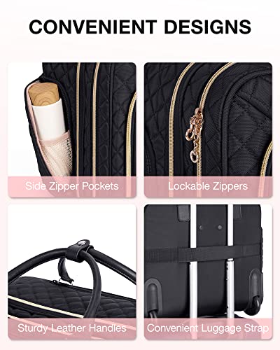 BAGSMART Rolling Laptop Bag Women, 17.3-Inch Quilted Briefcase on Wheels, Computer Case for Business Travel Work - color: Black