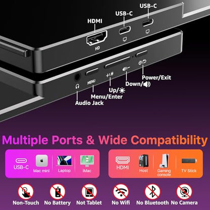 kksmart Portable Monitor for Laptop MacBook Surface PC Xbox PS5, Travel Monitor Second Screen for Laptop, HDMI USB-C VESA Compatible Built-in Speaker, 18.5inch - size: 18.5inch