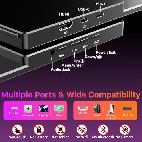 kksmart Portable Monitor for Laptop MacBook Surface PC Xbox PS5, Travel Monitor Second Screen for Laptop, HDMI USB-C VESA Compatible Built-in Speaker, 18.5inch - size: 18.5inch