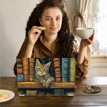 Laptop Skin Sticker Decal 15.6 Inch,12 13 13.3 14 15 15.6 in Laptop Netbook Skins for Notebook,Art Decal Removable Waterproof Scratch Resistant,Universal Vinyl Cover,Bookshelf Cat - color: Bookshelf Cat