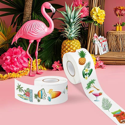 Hawaii Summer Stickers Rolls - 1000 Pcs Hawaii Waterproof Vinyl Reusable Laptop Stickers Coloring Book Scrapbook Water Bottle Page Activity Pad Summer Birthday Party Favors Gift Skateboard - style: Hawaii Summer