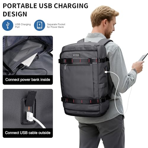 WITZMAN Travel Backpack for Men 35L TSA Friendly Flight Approved | Nylon Laptop Backpack Multi-pocket Fits 16 Inch, Carry-on Luggage, Shoe Compartment, For Business Trip, Vacation, B718 Grey - color: Silvery Grey