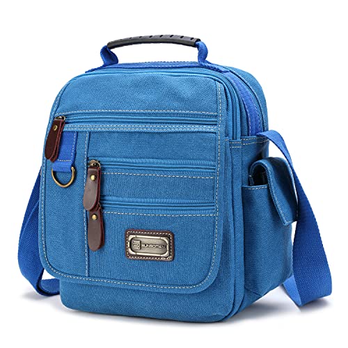 Mens bag Canvas Shoulder Bag Small Messenger Crossbody Bag Work Bag Vintage Multi-function - color: Blue