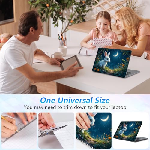 Universal Laptop Skin Sticker Decal with 2 Wrist Pad Skins, Waterproof Scratch Vinyl Cover for 11–15.6 Inch MacBook, HP, Dell, Lenovo, Cutable & Reusable,White Rabbit Moon - color: White Rabbit Moon