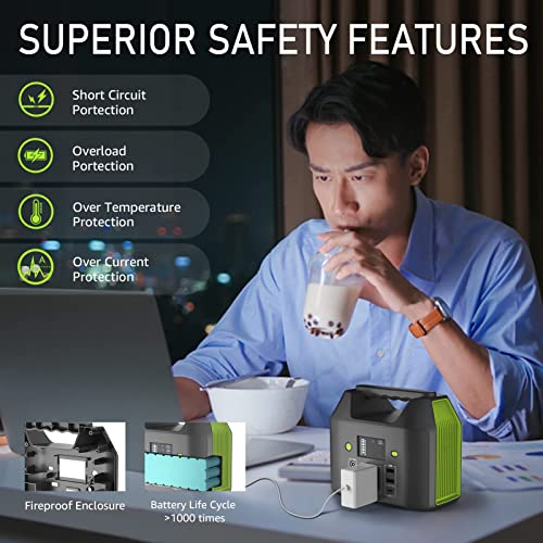 EnginStar 155Wh Power Bank 150Wh Portable Power Station 110v Battery Pack 6 Outputs with AC Outlet LED Light for Outdoor Camping Road Trip Emergency - color: Grey