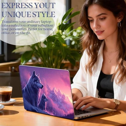 Universal Laptop Skin Sticker Decal,15.6 Inch Laptop Vinyl Cover for 13" 14" 15.6" Laptop,Scratch-Resistant Waterproof Protector Wrap,Reusable with Wrist Pads,Wolf & Pup Mountains - color: Wolf & Pup Mountains