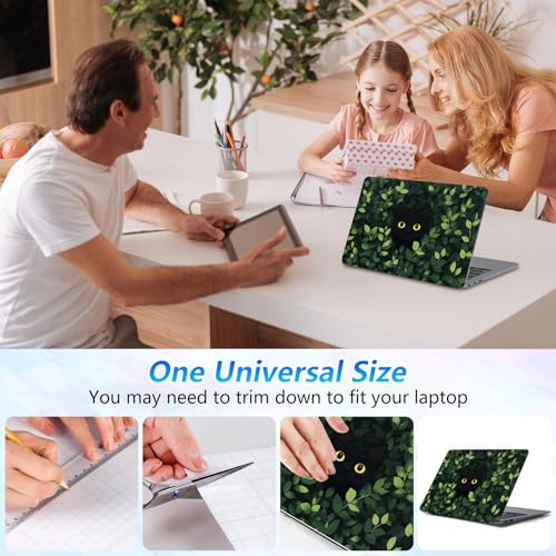Universal Laptop Skin Sticker Decal with 2 Wrist Pad Skins, Waterproof Scratch Vinyl Cover for 11–15.6 Inch MacBook, HP, Dell, Lenovo, Cutable & Reusable,Black Cat Hiding Leaves - color: Black Cat Hiding Leaves