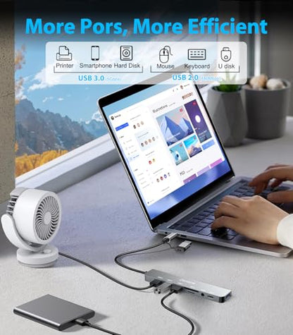 USB C Hub USB Hub 3.0 for Laptop, Upgrade 8 in 2 USB Splitter with USB-C/4 USB A Port Extender, TF/SD Card Slot, 3.5mm Audio Adapter, USBC USB Dongle for PC/Mac/MacBook/Laptop/iPad/Tablet - size: 8-IN-2