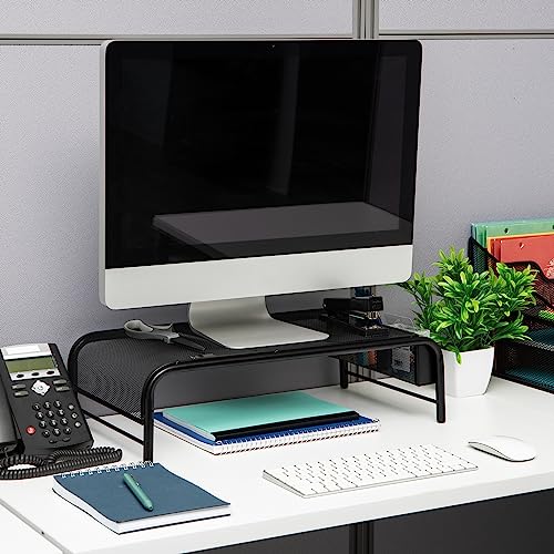 Mind Reader Monitor Stand, Ventilated Laptop Riser, Desktop Organizer, Side Storage, Metal Mesh, 20"L x 11.5"W x 5.5"H, Black - color: Black