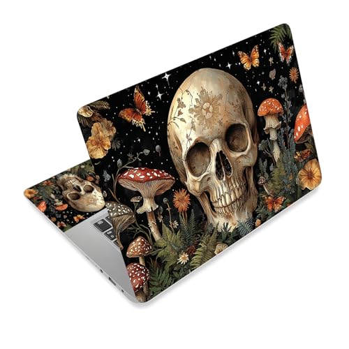 Universal Laptop Skin Sticker Decal,15.6 Inch Laptop Vinyl Cover for 13" 14" 15.6" Laptop,Scratch-Resistant Waterproof Protector Wrap,Reusable with Wrist Pads,Skull Mushroom Butterfly Garden - color: Skull Mushroom Butterfly Garden