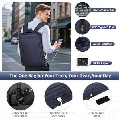 Small Inch Laptop Backpack with USB A/C Port, Slim Water-Resistant Computer Backpack for Work, College and Travel, Blue - color: Blue
