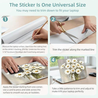 Universal Laptop Skin Decal, 3-Piece Vinyl Protector for 12 13 14 15.6" Notebook, Waterproof Anti-Scratch, Easy Trim & Bubble-Free Finish, Glass Vase Filled with White Daisies - color: Glass Vase Filled with White Daisies